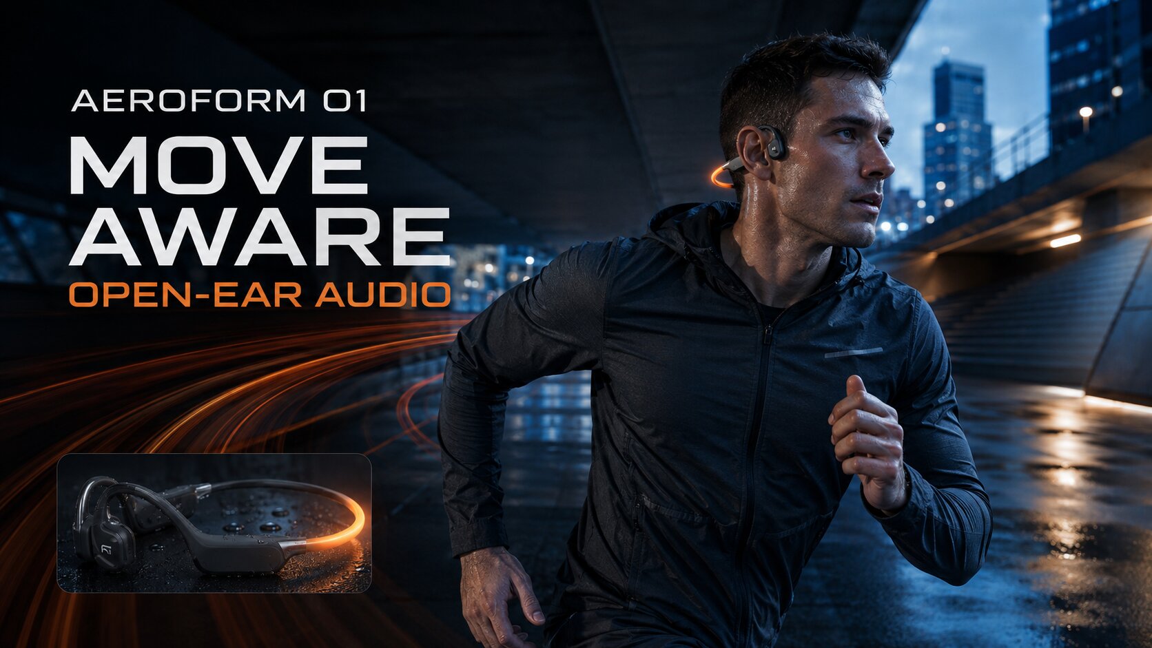 Aeroform 01 campaign key art, runner at night